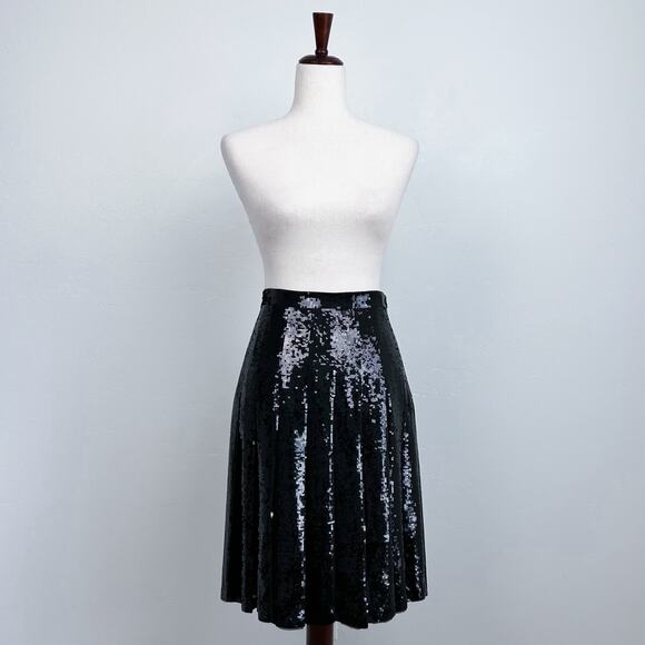 BCBGMaxAzria Pleated Black Sequin A-Line Edna Skirt - Picture 4 of 7